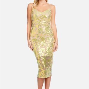 NWT Bebe Sparkle Mesh Midi Dress Lime Gold Sequin Slip Dress Women’s Size XL NEW
